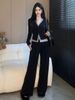Women's Casual Sportswear Set V Neck Sweatshirt Wide Leg Pants Two Piece Outfit Slim Fit Spring Autumn Fashion_ecoleips.com