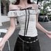 AD440 New Spring/Summer Cross-Border Wave Pattern Textured Versatile Bowknot Pure Desire High-End Chic Off-Shoulder_ecoleips.com