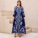 Women's Abaya Muslim Robe Printed Hot Diamond Beads Party Evening Dress_ecoleips.com