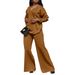 Women's Two-Piece Velvet Outfit With Slit Sleeves Thickened Casual Set Pure Color S-3XL Brown Army Green Red White Black_ecoleips.com