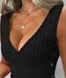Women's Sexy Ribbed Knit Tank Top With Button Details - V-Neck Sleeveless Stretch Fit Machine Washable Black Polyester_ecoleips.com
