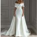 French One Shoulder Satin Fishtail Detachable Tail Two Piece Wedding Dress Satin Fishtail Satin Slim Model_ecoleips.com