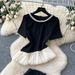 Elegant Summer Women's Outfit Set Inspired Beaded Round Neck Asymmetrical Top High Waisted Bodycon Skirt_ecoleips.com