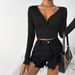 Voya Hot Selling Women's Clothing V-neck Long Sleeved T-shirt For Spring And Summer, Niche, Minimalist Design, Slim Fit Top For Women_ecoleips.com