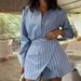 K Fashion Striped Skirt Set For Women's Clothing, New Style With Lapel And Long Sleeved Shirt, Commuting Two-piece Set_ecoleips.com