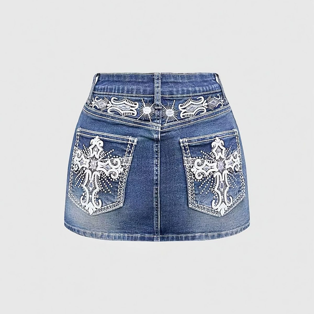 Women's Denim Mini Skirt With Cross Embroidery, High Waisted, Bodycon Mini Skirt, Sexy Denim Skirt, Factory Direct Wholesale._ecoleips.com