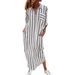 Women's Clothing Casual Stripe Shirt Dress With Zipper Pockets, Long Sleeve Relaxed Fit A-Line Tunic Dress_ecoleips.com