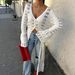 Women's French Holiday Style Cardigan Long Loose Woolen Coat Casual Leisure Outerwear Unique Design Hollow Trumpet Sleeve_ecoleips.com