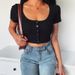 Women's Clothing White Straight Shoulder T Shirt Women's Short Sleeved Summer New Ins Slim Fit Navel Baring Short Hot Girl Square Collar Cardigan Top_ecoleips.com