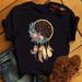 Women's Tops In Harajuku Style, Plus-size Women's Clothing, Feather Dreamcatcher Summer Base Shirt For Women_ecoleips.com