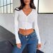 Women's Clothing New Y2K Slim Fashion Threaded Pit Long Sleeved Button T Shirt_ecoleips.com