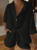 Linen-Cotton Blend Summer Two-Piece Set For Women – Button-Down Shirt With Tie-Waist Shorts In Classic Colors (S-XXL)_ecoleips.com