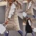 K Solid Color Hooded Single-breasted Mid-length Cotton Vest, Slim-fitting, Elegant Cardigan Jacket Top_ecoleips.com