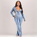 Fashion Women's Color Block Loose Fitting Bodycon Dress American Style Printed Casual V Neck Long Sleeve Dress_ecoleips.com
