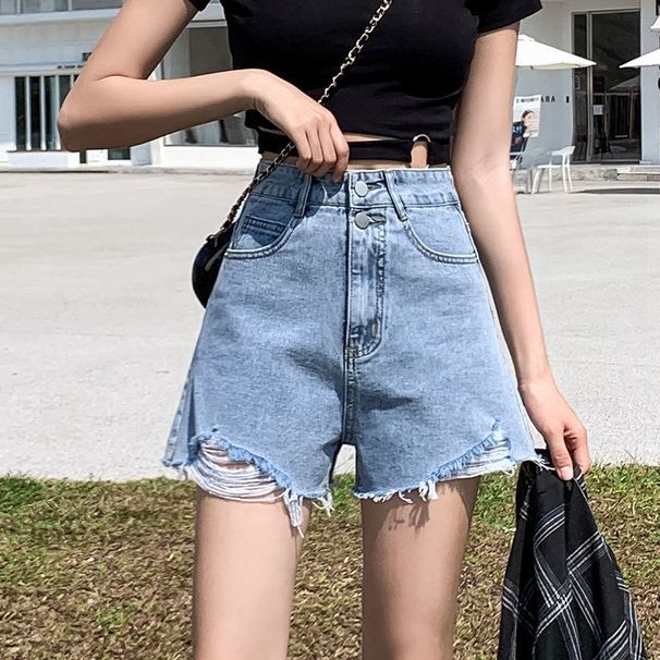 2025s Trendy Ripped Jeans Summer New Ins Style Versatile Frayed High Waist Loose Wide Leg Shorts Hot Pants For Women_ecoleips.com
