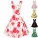 Cross-border Foreign Trade 1950s Retro Cocktail Party Ball Sleeveless Homecoming Summer Printed Button A-line Dress_ecoleips.com