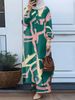 H715 Muslim Women's Fashion Floral Print Two-Piece Spring And Autumn Clothing Long Shirt Wide-Leg Pants Set_ecoleips.com