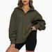 Women's Fleece Half-Zip Pullover Sweatshirt Long Sleeve Casual Loungewear No Pocket Hoodie For Fall Winter_ecoleips.com