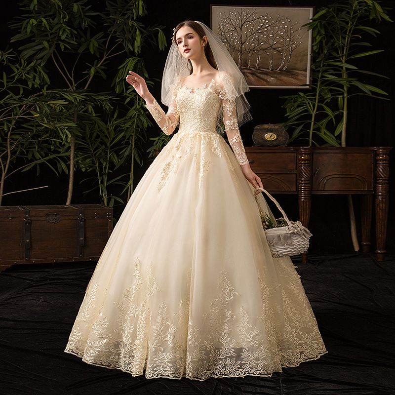 Elegant Long Sleeve Lace Wedding Dress With Princess Sleeves, A-Line Silhouette, And Corset Back – Plus Size Available_ecoleips.com