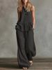 Women's 2 Piece Set Solid Color Round Neck Sleeveless Casual Loose Top High Waisted Wide Leg Pants_ecoleips.com