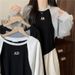real-shot Irregular Fake Two-piece Short Long-sleeve Sweatshirt Women, Spring And Autumn Thin New Design_ecoleips.com