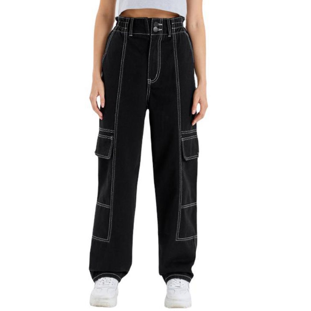 2021 New European And American Style Solid Color Women's Jeans With Draped Loose Fit Slimming High Waist Straight Casual_ecoleips.com