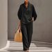 Relaxed Fit Pure Color Linen-Blend Shirt And Pants Set For Women, Comfortable Casual Two-Piece Outfit With Pockets_ecoleips.com