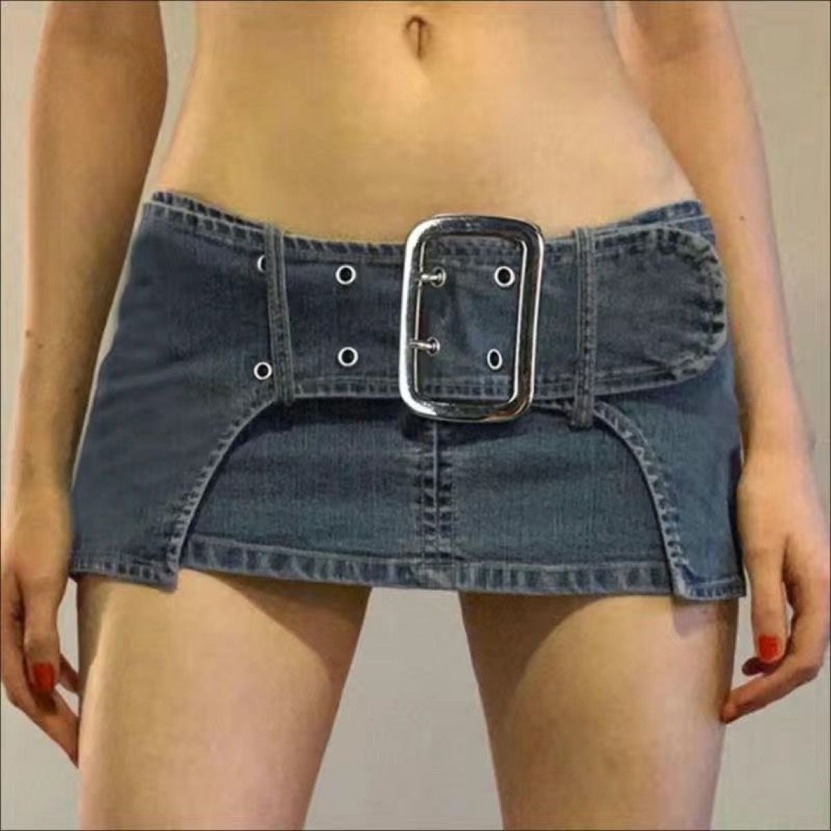 American Style Spicy Girl Design Two-Layer Ultra-Short Denim Vintage Waist Large Button Hip-Lifting Half Skirt_ecoleips.com