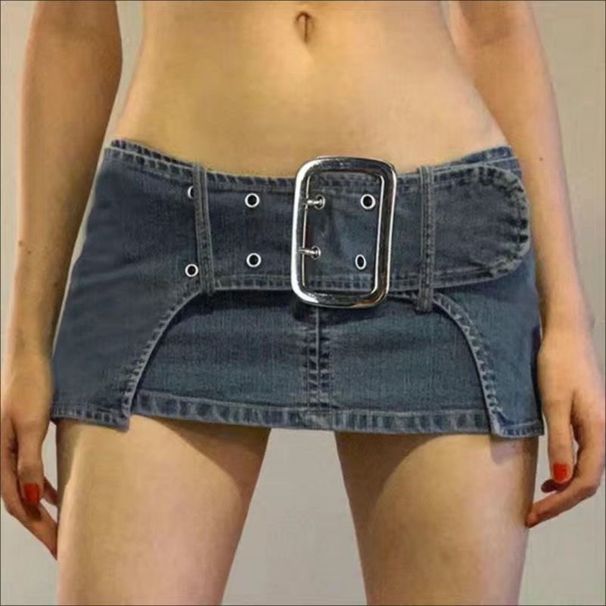 American Style Spicy Girl Design Two-Layer Ultra-Short Denim Vintage Waist Large Button Hip-Lifting Half Skirt_ecoleips.com