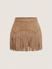 Women's Retro A-Line Skirt Studded Tassel Faux Suede Bottoms 2026 Fashion Retro Style Skirt_ecoleips.com