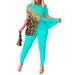 Women's Clothing Suit Leopard Print Irregular One Shoulder Raglan Sleeve Short Sleeve T Shirt Pants Suit_ecoleips.com