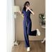 Women's Clothing High End Contrast Color V Neck Wide Leg Pants Fashion Suit Summer Style Outfit_ecoleips.com