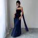 Elegant Strapless Bodycon Dress – Stretchy Midi-Length Formal Dress In Navy Blue (S-XL, Office To Evening Wear, Side Slit Detail)_ecoleips.com