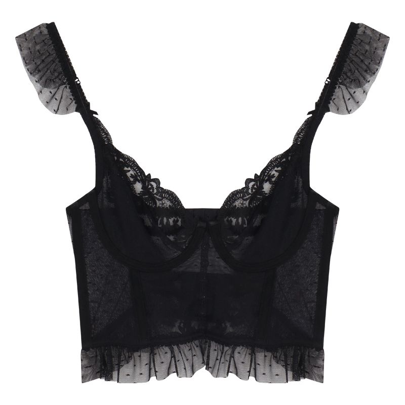 ng2510292 Black Fishbone Lace Camisole Women's Summer V-neck Bra Inner Wear Sexy Short Top For Outerwear_ecoleips.com