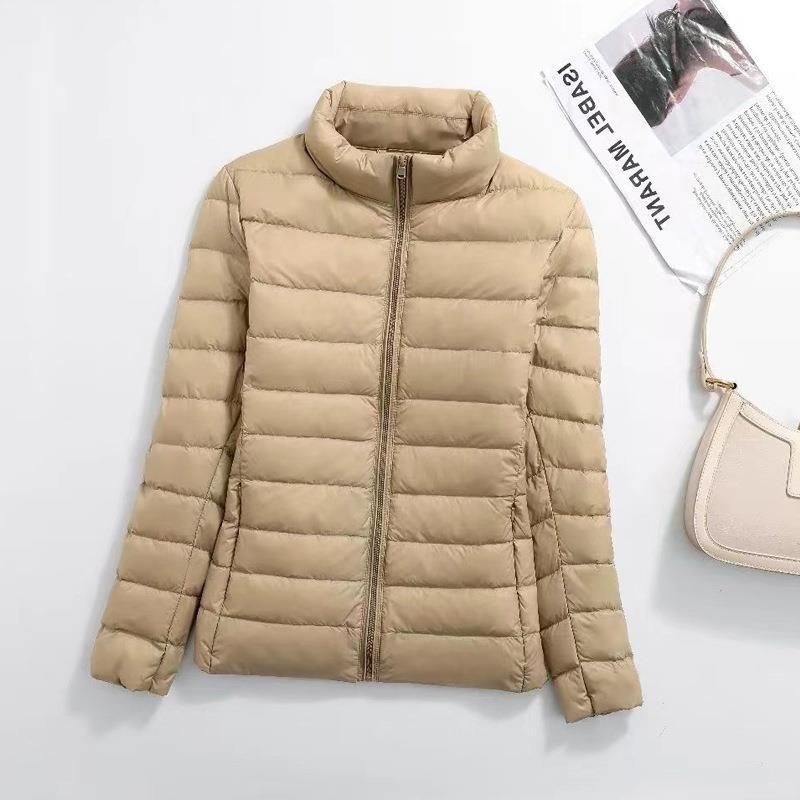 Women's Lightweight Down Jacket With Stand Collar, Slim Fit Short Puffer Coat For Autumn Winter, Plus Size Available_ecoleips.com