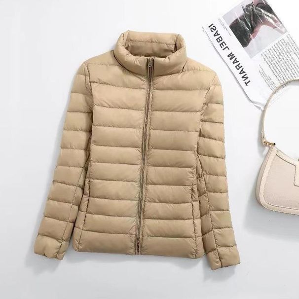 Women's Lightweight Down Jacket With Stand Collar, Slim Fit Short Puffer Coat For Autumn Winter, Plus Size Available_ecoleips.com