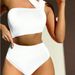 Strapless Hollow-Out One-Piece Swimsuit High-Waisted Bikini Solid Color Sexy Women's Clothing_ecoleips.com