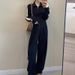 High-End Fishbone Sports Suit For Women, Spring And Autumn European Casual Fashion Black Sweatshirt Two-Piece Set,_ecoleips.com