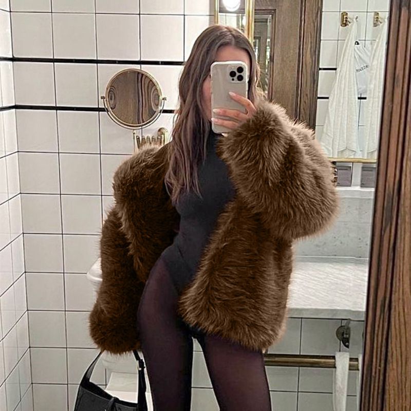 Luxury Faux Fur Coat For Women - Mid-Length Winter Coat With Fox Fur Collar, Warm & Stylish Outerwear_ecoleips.com