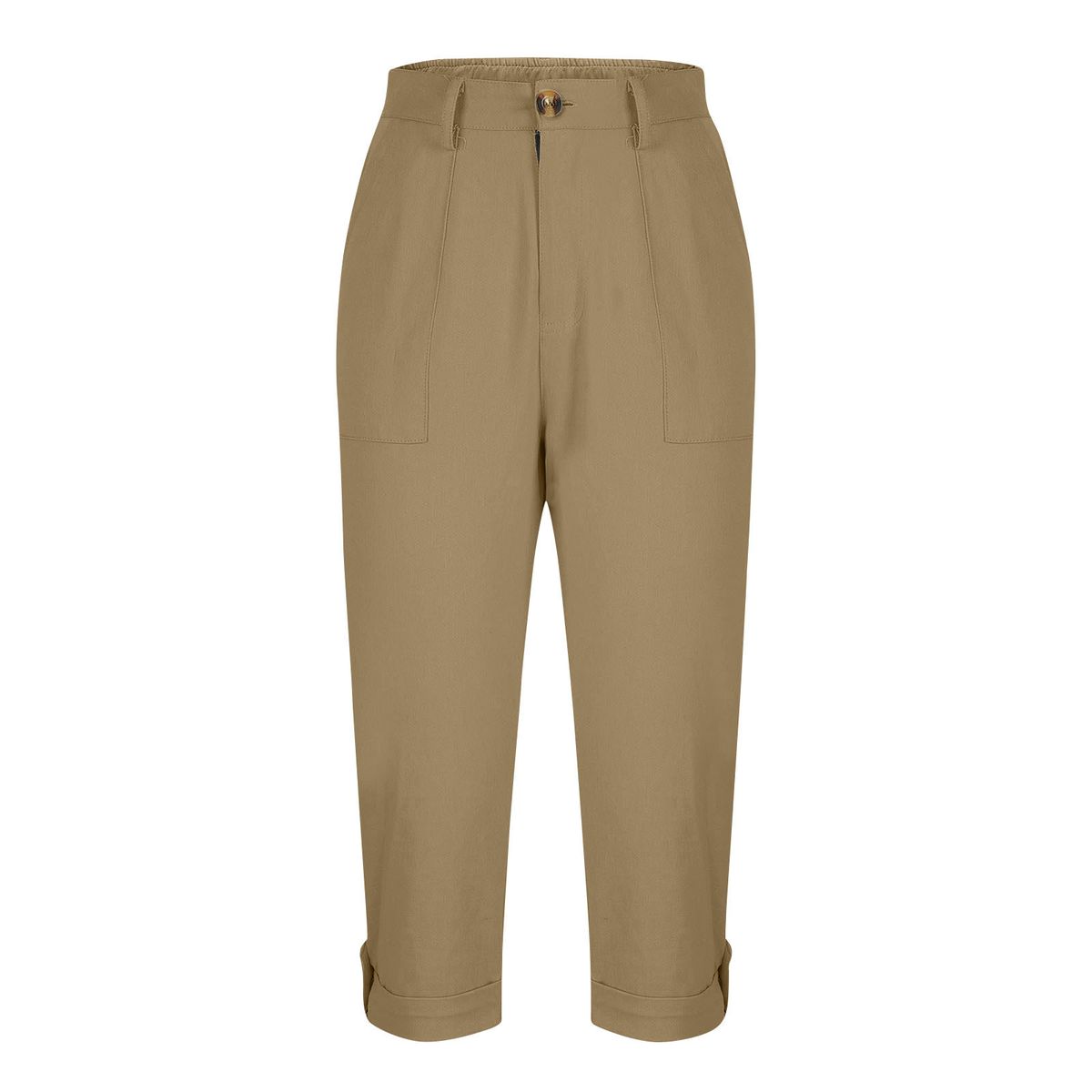 Women's Solid Color Cargo Pants Button Waistband Capri Pants with Rolled up Cuffs England Style Fashion for Spring/Autumn Summer_ecoleips.com