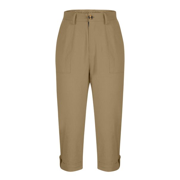 Women's Solid Color Cargo Pants Button Waistband Capri Pants with Rolled up Cuffs England Style Fashion for Spring/Autumn Summer_ecoleips.com