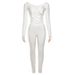 European And American Style 2023 Autumn Women's New Sexy Off-Shoulder V-Neck High-Waist Tight Long Pants Casual Sports_ecoleips.com