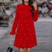 Women's Clothing early spring women's clothing lace up beaded long sleeved solid color dress female_ecoleips.com