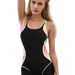 Women's One Piece Swimsuit Conservative Color Block Backless Back Swimwear_ecoleips.com