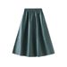 Leather Style Midi For Women High Waist A-Line Versatile Long Elegant Umbrella Skirt 1839_ecoleips.com