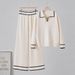 Women's Fashion Casual Suit Wide Leg Pants Knit Two Piece Set Long Sleeved Polo Collar Top Bottoms Matching Ensemble_ecoleips.com