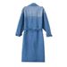 Women's Clothing Autumn New Style Temperament Leisure Blue Denim Slim Fitting Tie Waist Long Windbreaker_ecoleips.com
