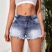 Women's Clothing Trendy Ripped Denim Shorts High Waist Washed Denim Hot Pants_ecoleips.com