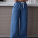Women's Clothing High-Waisted Wide-Leg Pants Drawstring Elastic Waist Jeans Suitable_ecoleips.com