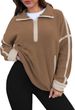 Women's Clothing Zipper Sweatshirt Hoodie Long Sleeve Stand Collar Pullover Casual Color Block Top With Pockets_ecoleips.com